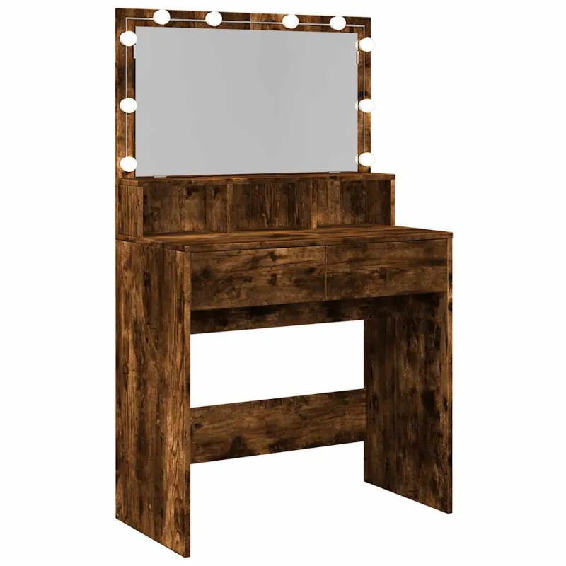 Kosmetinis staliukas su LED, dūminio ąžuolo, 80x41x134,5cm