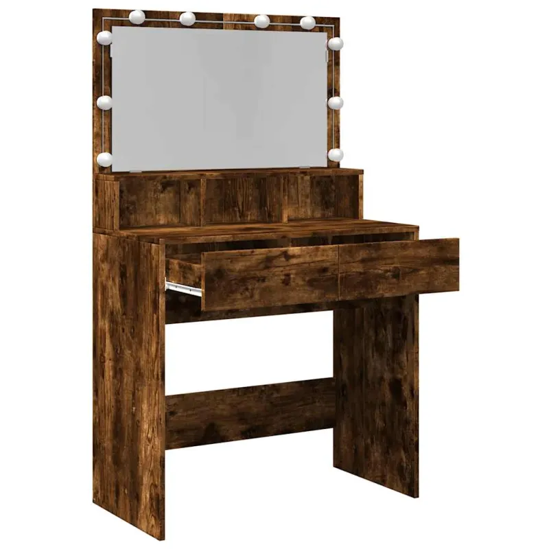 Kosmetinis staliukas su LED, dūminio ąžuolo, 80x41x134,5cm