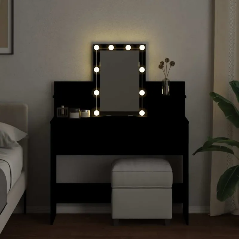 Kosmetinis staliukas su LED, juodos spalvos, 100x40x130cm