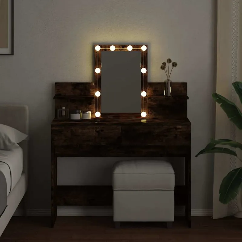 Kosmetinis staliukas su LED, dūminio ąžuolo, 100x40x130cm