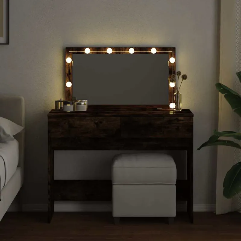 Kosmetinis staliukas su LED, dūminio ąžuolo, 100x40x120cm