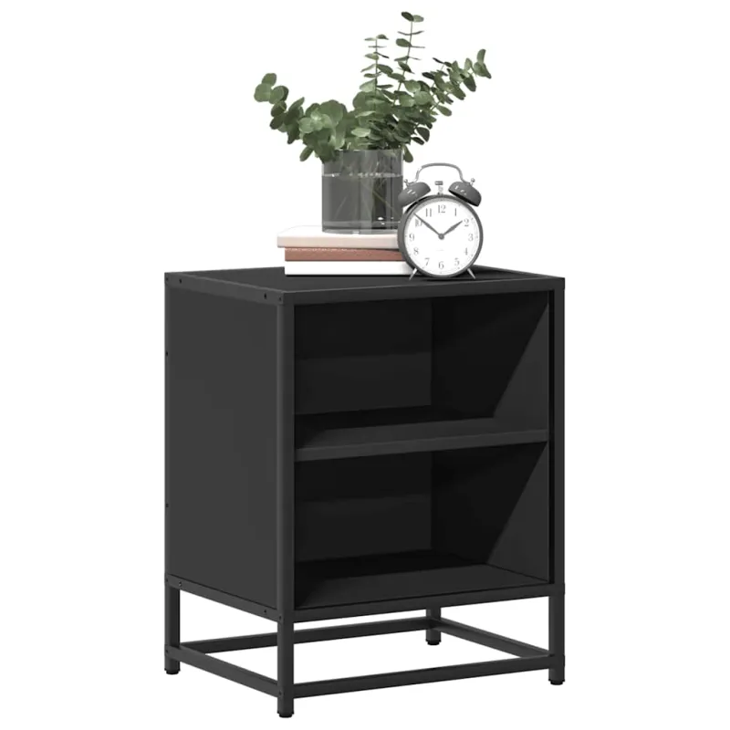 Spintelės prie lovos 2 vnt Juodos 40x31x50cm Mediena ir metalas