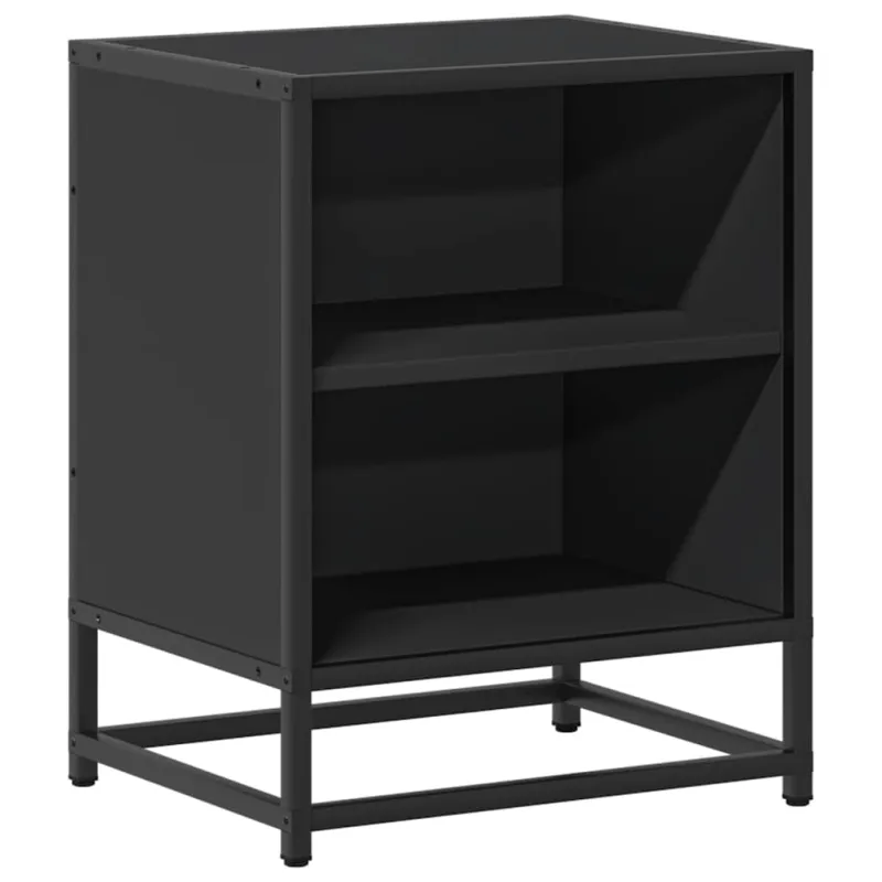 Spintelės prie lovos 2 vnt Juodos 40x31x50cm Mediena ir metalas