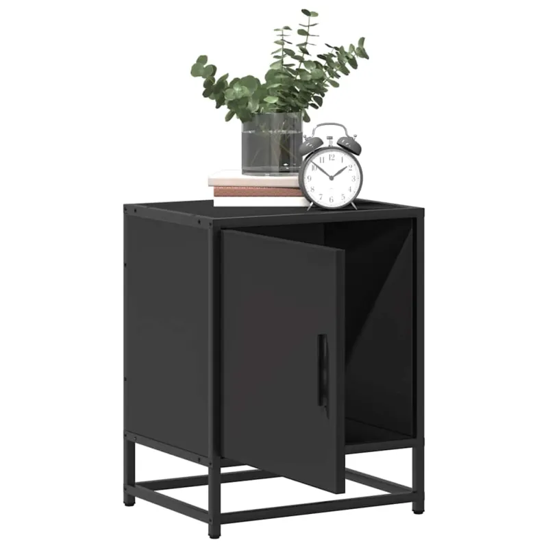 Spintelė prie lovos Juoda 40x31x50 cm Mediena ir metalas
