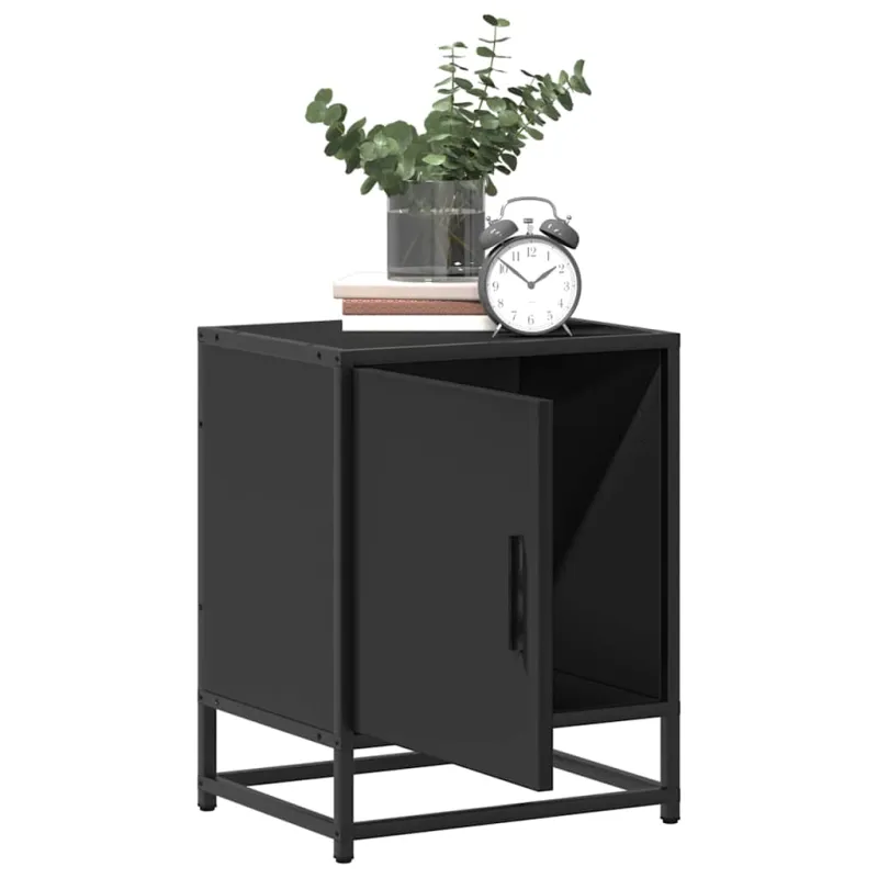Spintelės prie lovos 2 vnt Juodos 40x31x50cm Mediena ir metalas