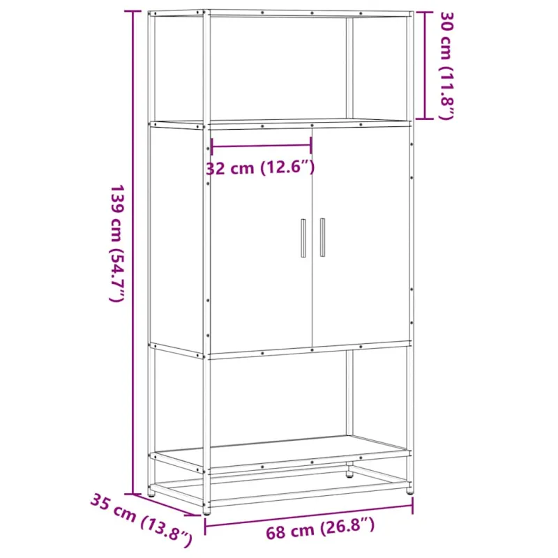 Highboard Pilka Sonoma 68x35x139 cm Mediena ir metalas