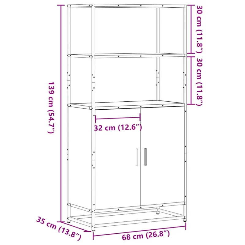 aukšta lenta Sonoma ąžuolas 68x35x139 cm Mediena ir metalas
