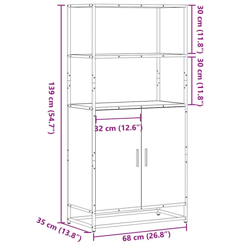 Highboard Rudas ąžuolas 68x35x139 cm Mediena ir metalas