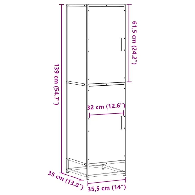Highboard Rudas ąžuolas 35,5x35x139 cm Mediena ir metalas