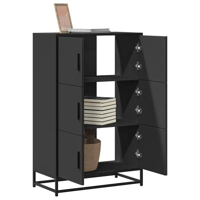 Highboard Black 68x35x106,5 cm Mediena ir metalas