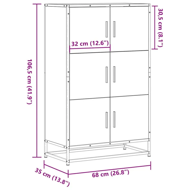 Highboard Black 68x35x106,5 cm Mediena ir metalas