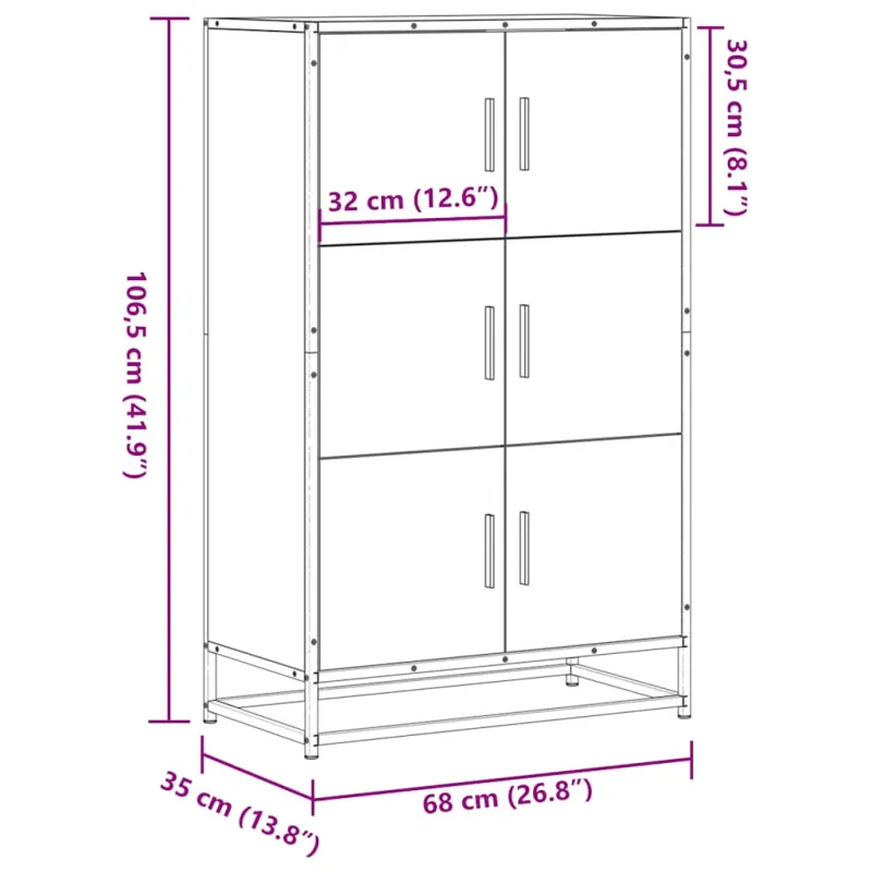Highboard Rūkytas ąžuolas 68x35x106,5 cm Mediena ir metalas