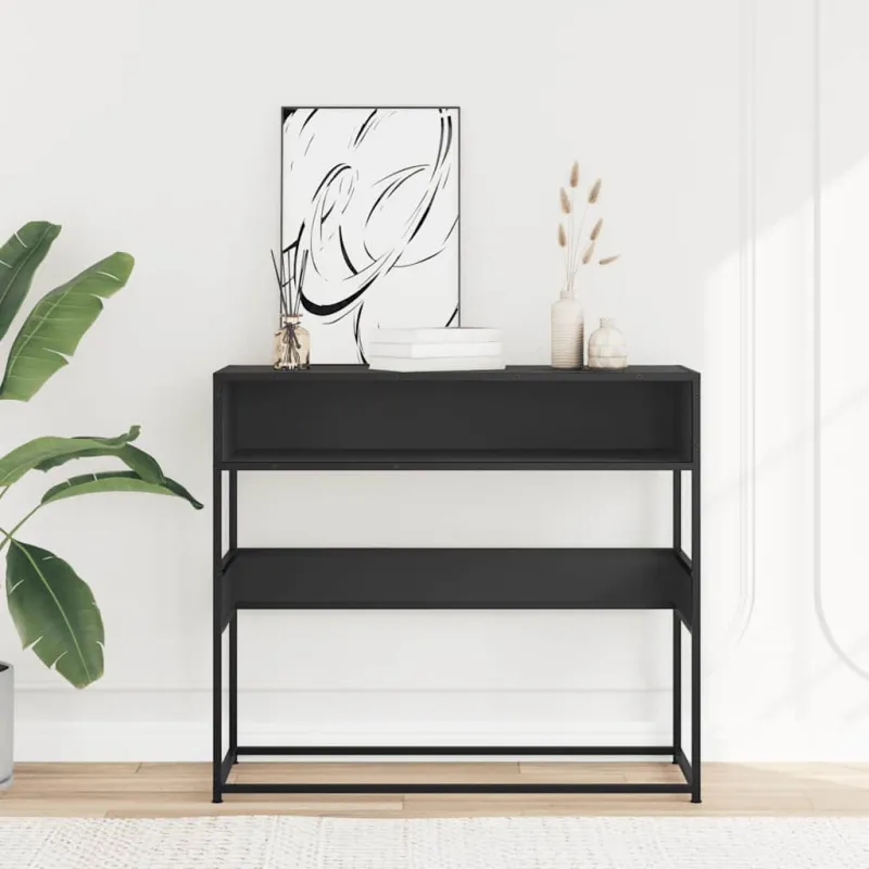 konsolinis stalas juodas 90x35x80 cm inžinierinis medis