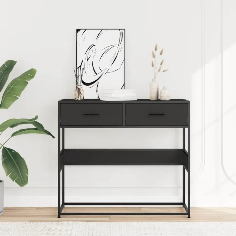 konsolinis stalas juodas 90x35x80 cm inžinierinis medis