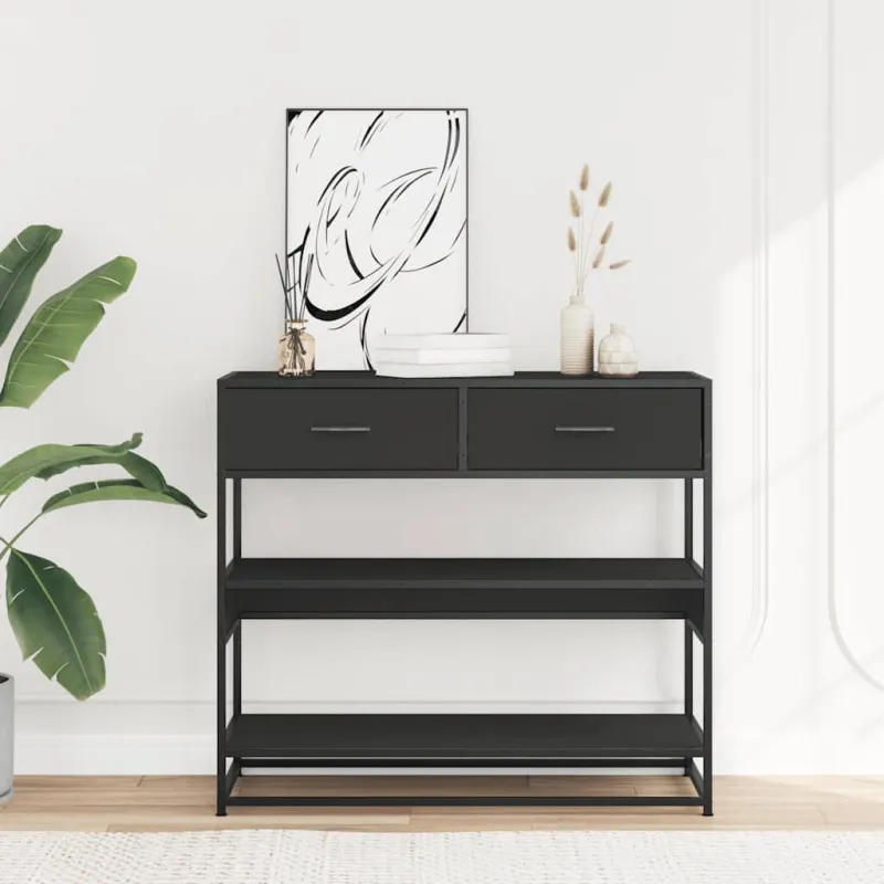 konsolinis stalas juodas 90x35x80 cm inžinierinis medis