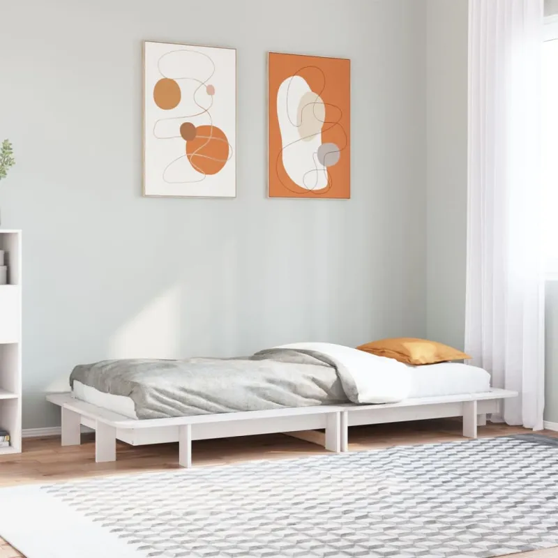 Lovos rėmas su be čiužinio, baltas, 75x190cm, pušies masyvas