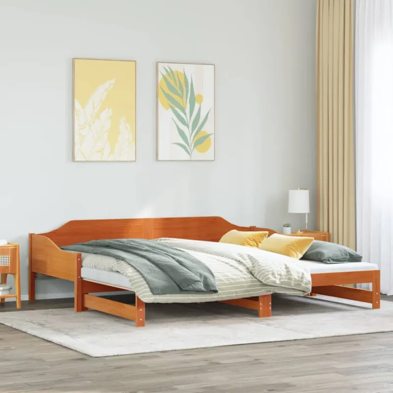 Lova su ištraukiama dalimi, vaško ruda, 80x200cm, pušis