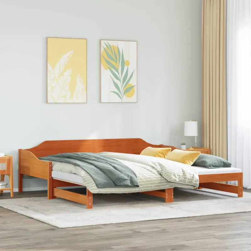 Lova su ištraukiama dalimi be čiužiniu, ruda, 90x190cm medienos