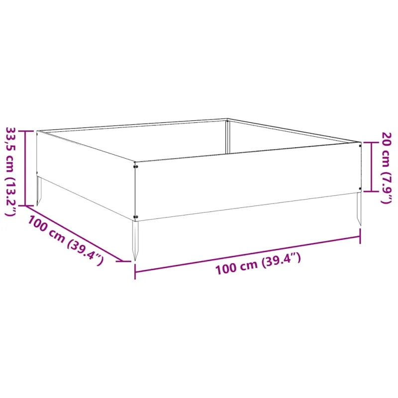 Aukštas sodo lovelis, 100x100x33,5cm, galvanizuotas plienas