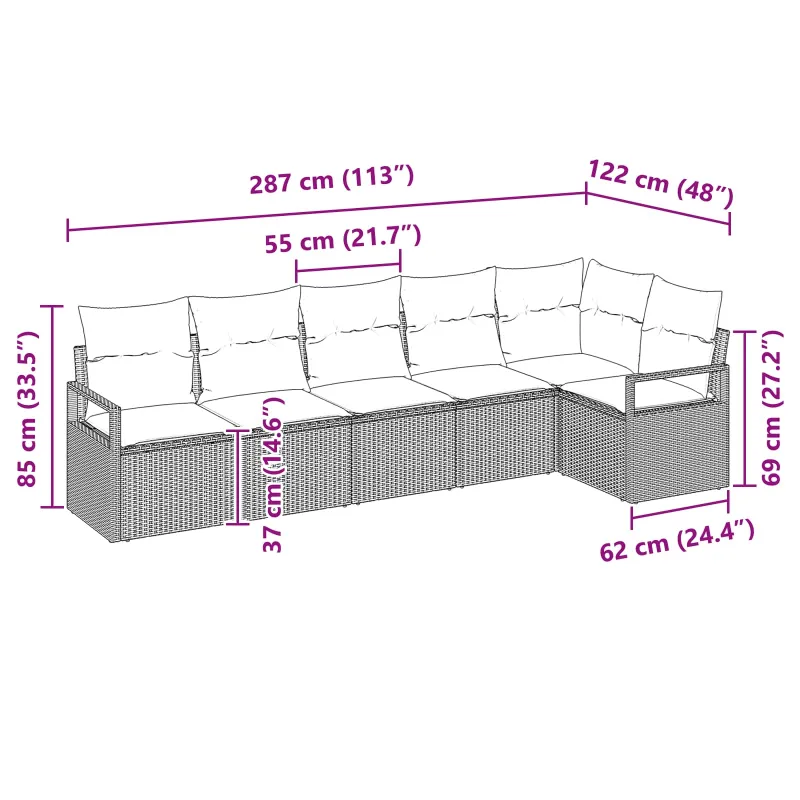 Sofos Kompletti 6 Kpl Ruskea Polyrattana