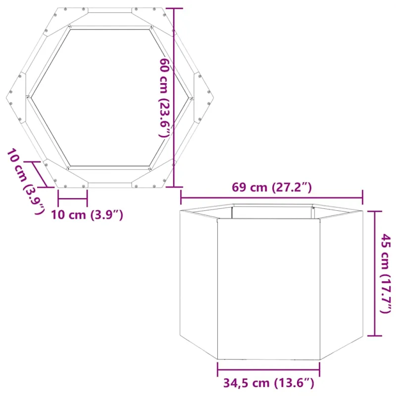 Sodo lovelis, 69x60x45cm, galvanizuotas plienas, šešiakampis