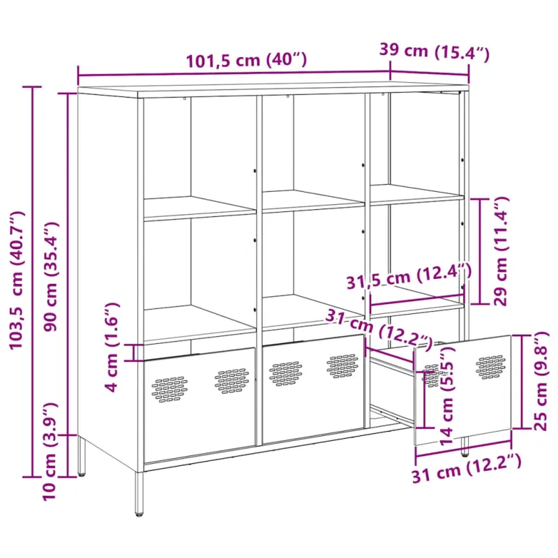Komoda, baltos spalvos, 101,5x39x103,5cm, plienas