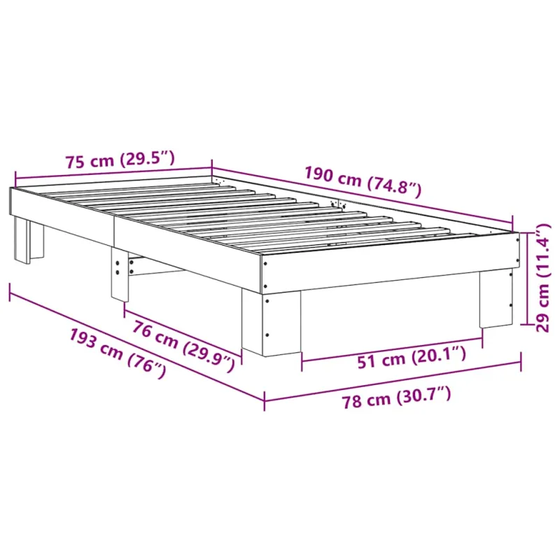 Lovos rėmas be čiužinio 75x190 cm ąžuolo masyvo