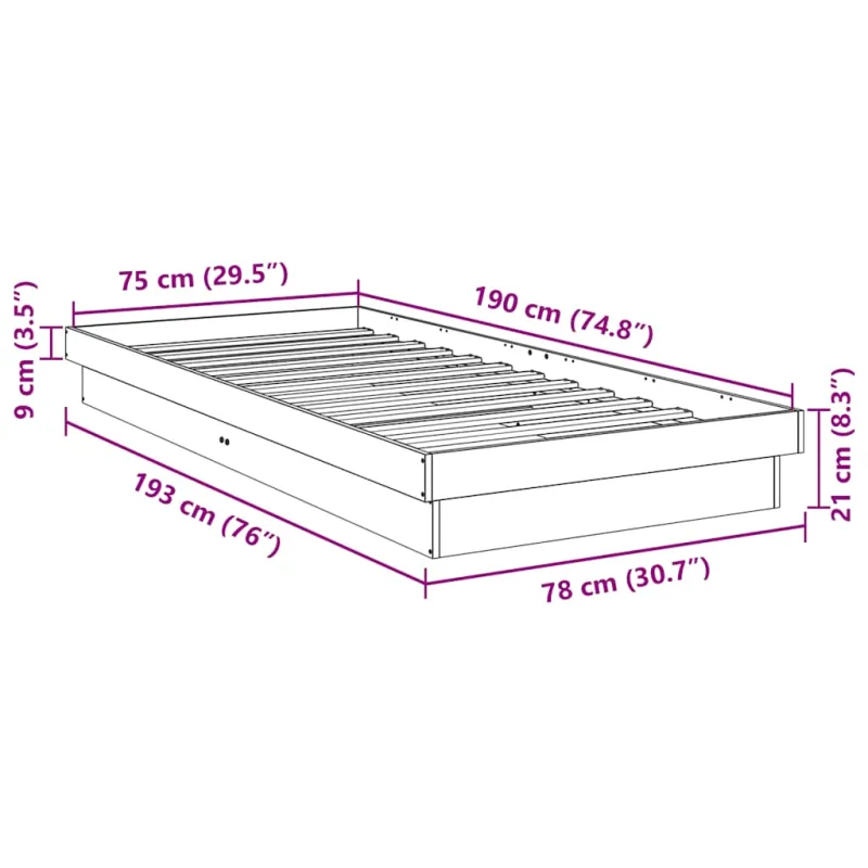 lovos rėmas be čiužinio 75x190 cm ąžuolo masyvo