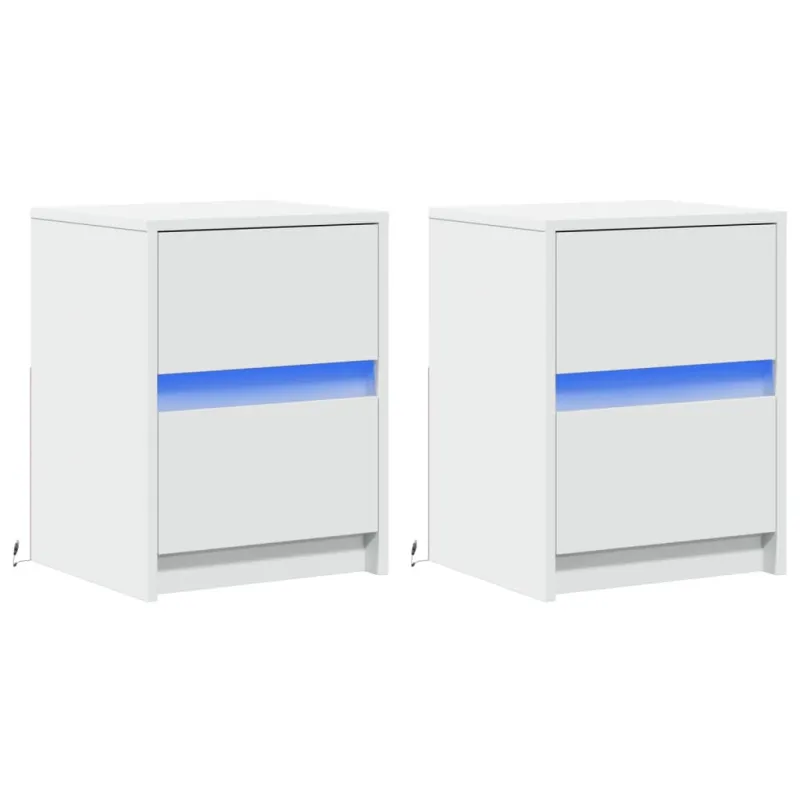 Naktinės spintelės su LED lemputėmis, 2vnt., baltos, mediena