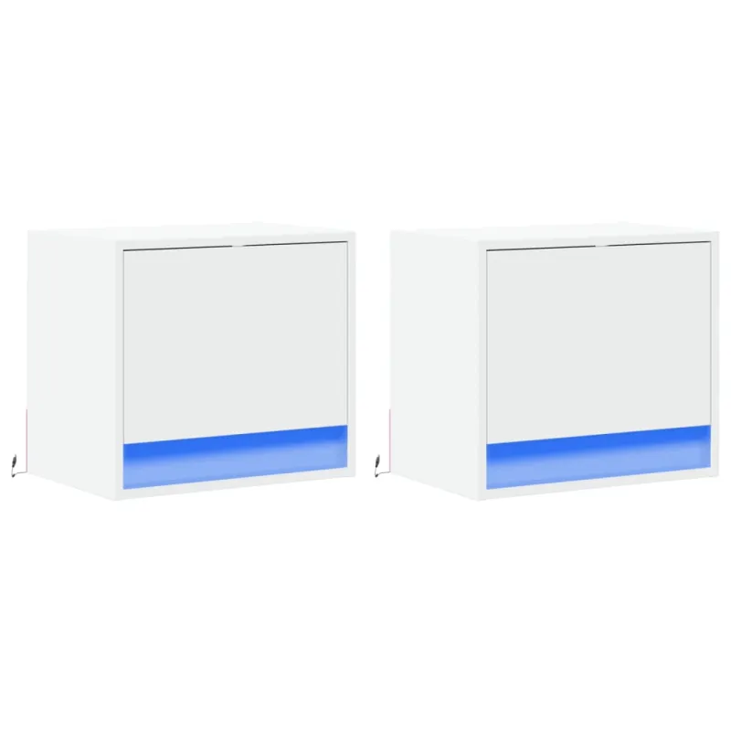 Sieninės naktinės spintelės su LED, 2vnt., baltos