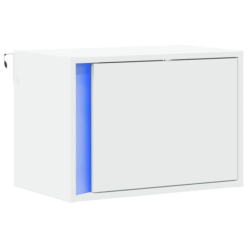 Prie sienos montuojama naktinė spintelė su LED, balta