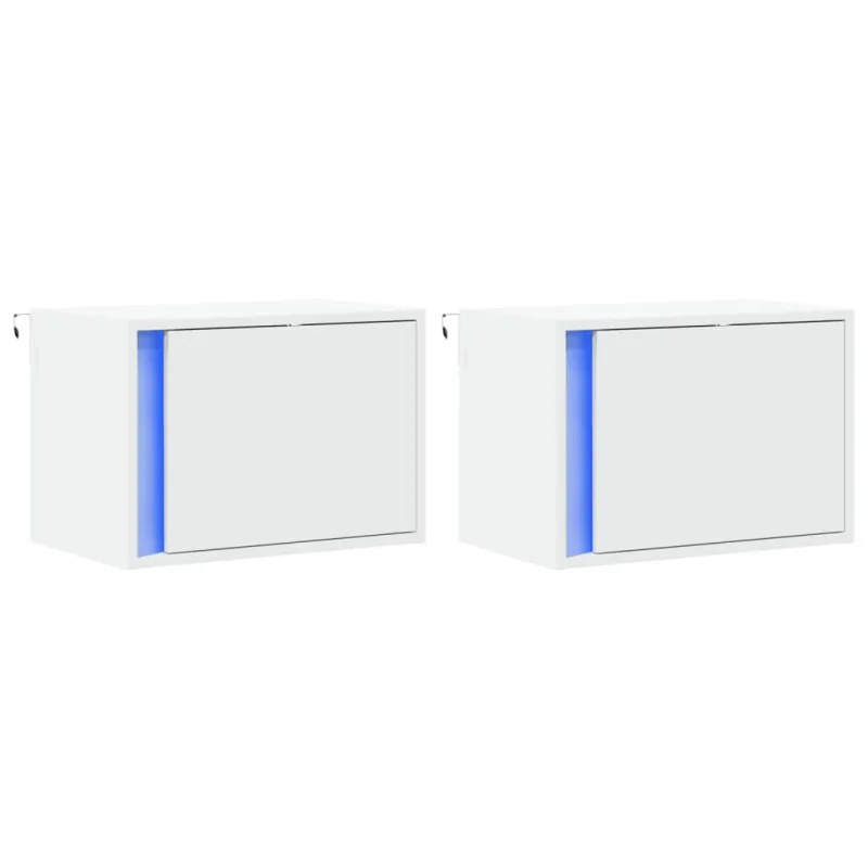 Sieninės naktinės spintelės su LED, 2vnt., baltos