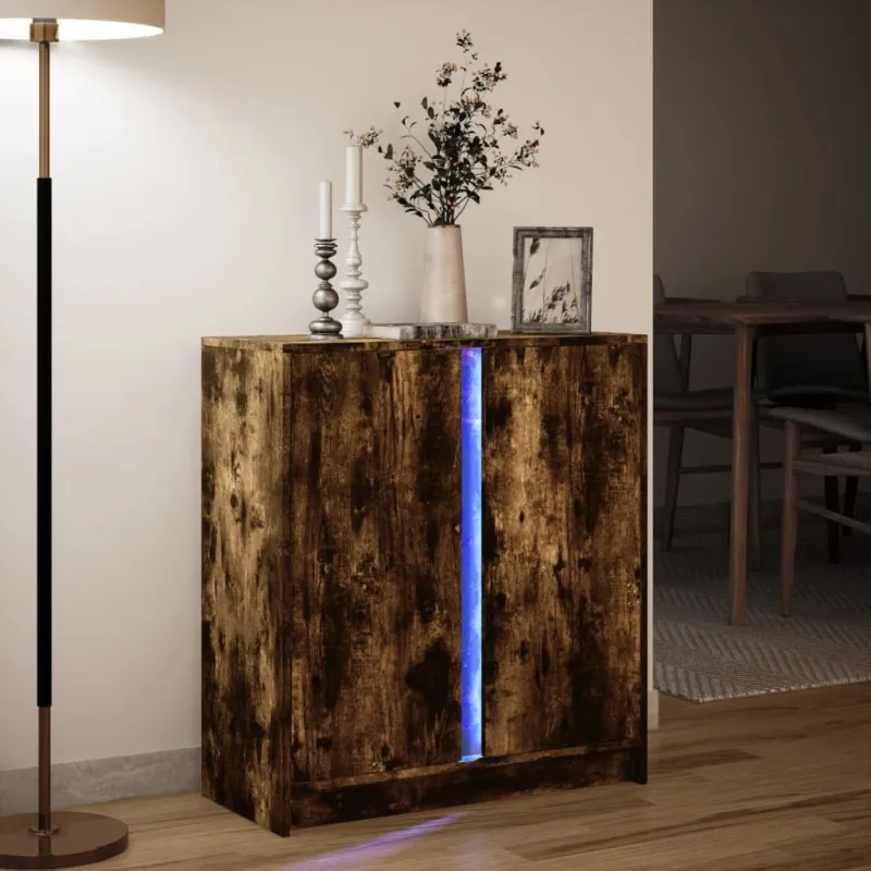 Šoninė spintelė su LED, dūminio ąžuolo, 77x34x85cm, mediena