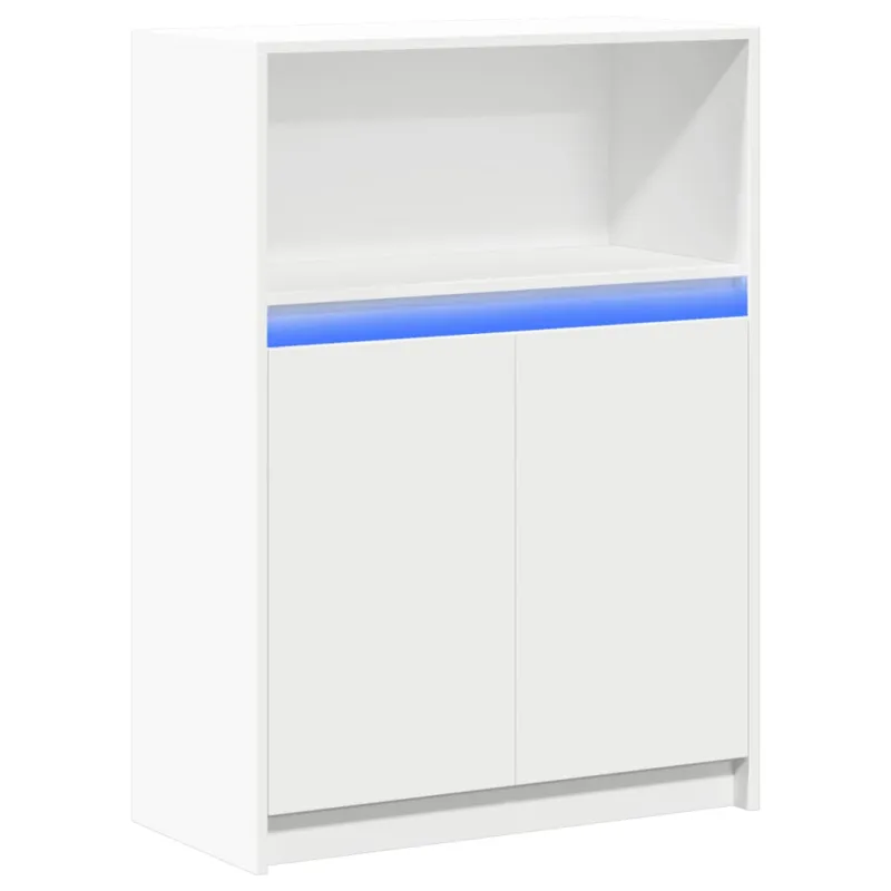 Šoninė spintelė su LED, balta, 72x34x100cm, apdirbta mediena