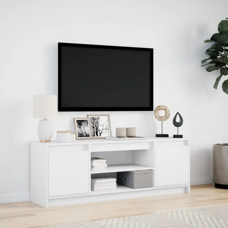 Televizoriaus spintelė su LED, balta, 139,5x34x50cm, mediena