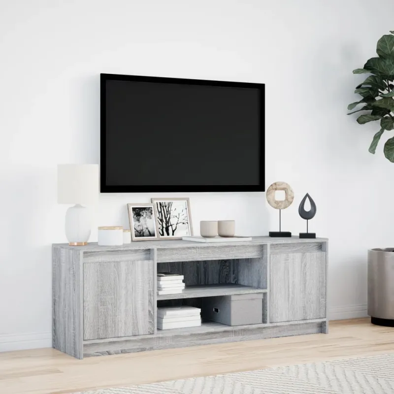 Televizoriaus spintelė su LED, pilka, 139,5x34x50cm, mediena