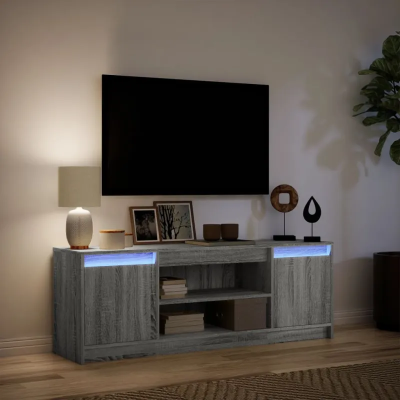 Televizoriaus spintelė su LED, pilka, 139,5x34x50cm, mediena