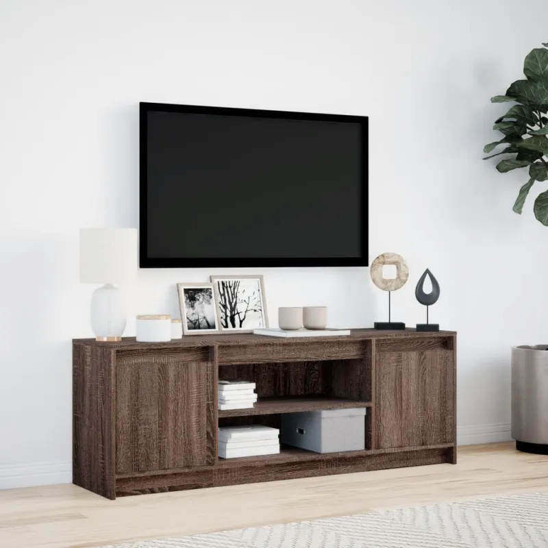 Televizoriaus spintelė su LED, ruda, 139,5x34x50cm, mediena