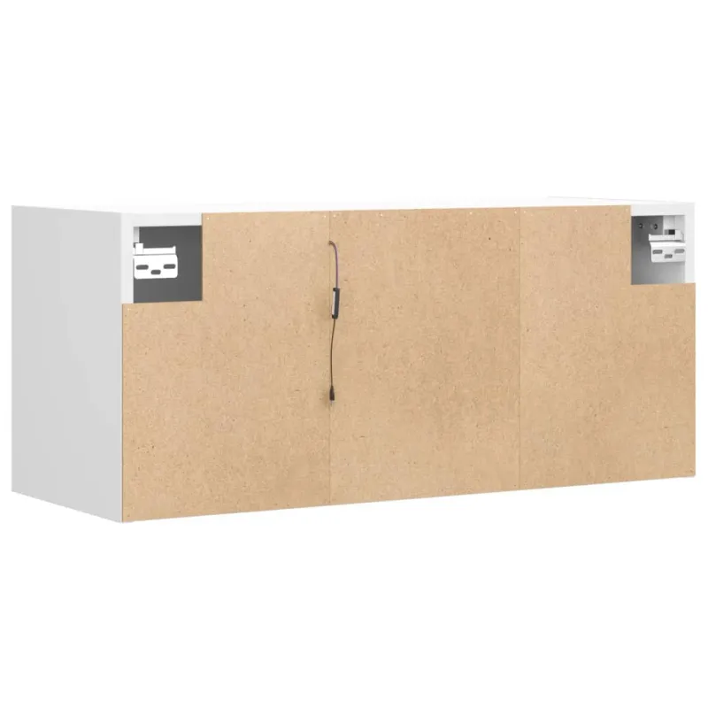 Sieninė TV spintelė su LED lemputėmis, balta, 80x31x35cm