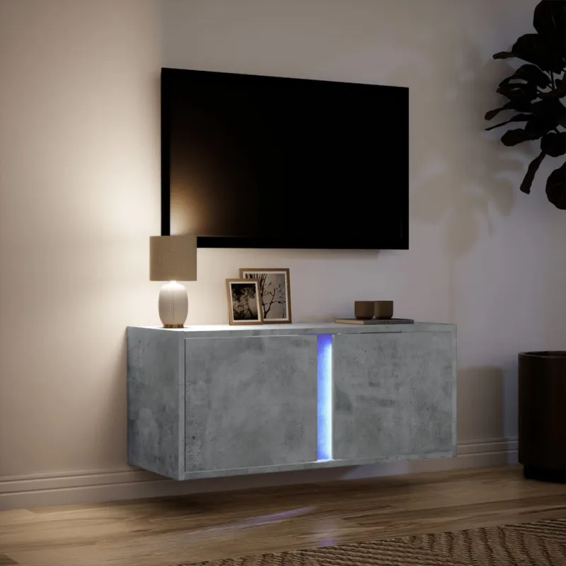 Sieninė TV spintelė su LED lemputėmis, betono, 80x31x35cm