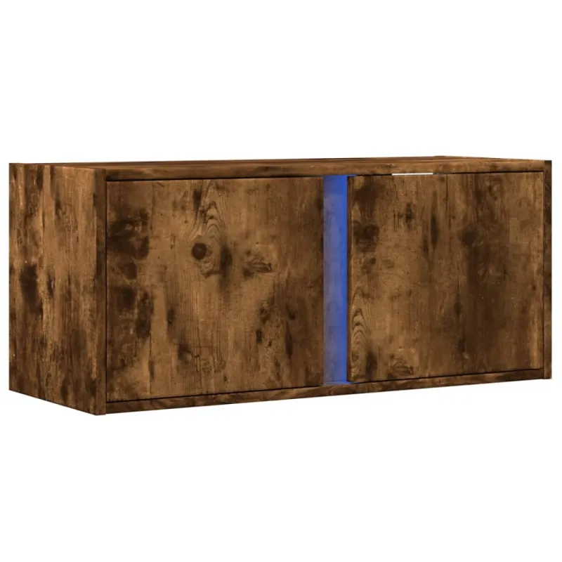 Sieninė TV spintelė su LED lemputėmis, dūminė, 80x31x35cm
