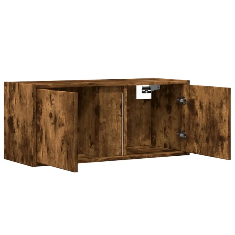 Sieninė TV spintelė su LED lemputėmis, dūminė, 80x31x35cm