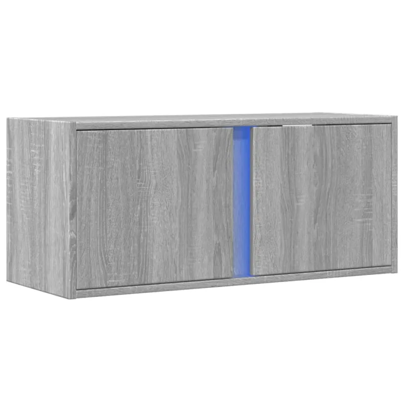 Sieninė TV spintelė su LED lemputėmis, pilka, 80x31x35cm
