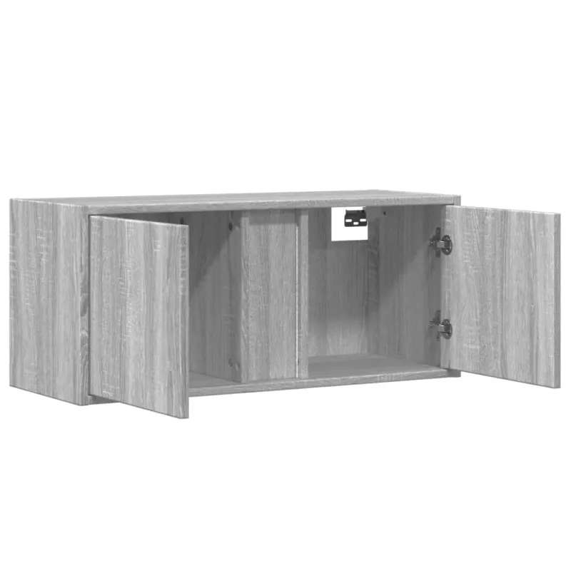 Sieninė TV spintelė su LED lemputėmis, pilka, 80x31x35cm