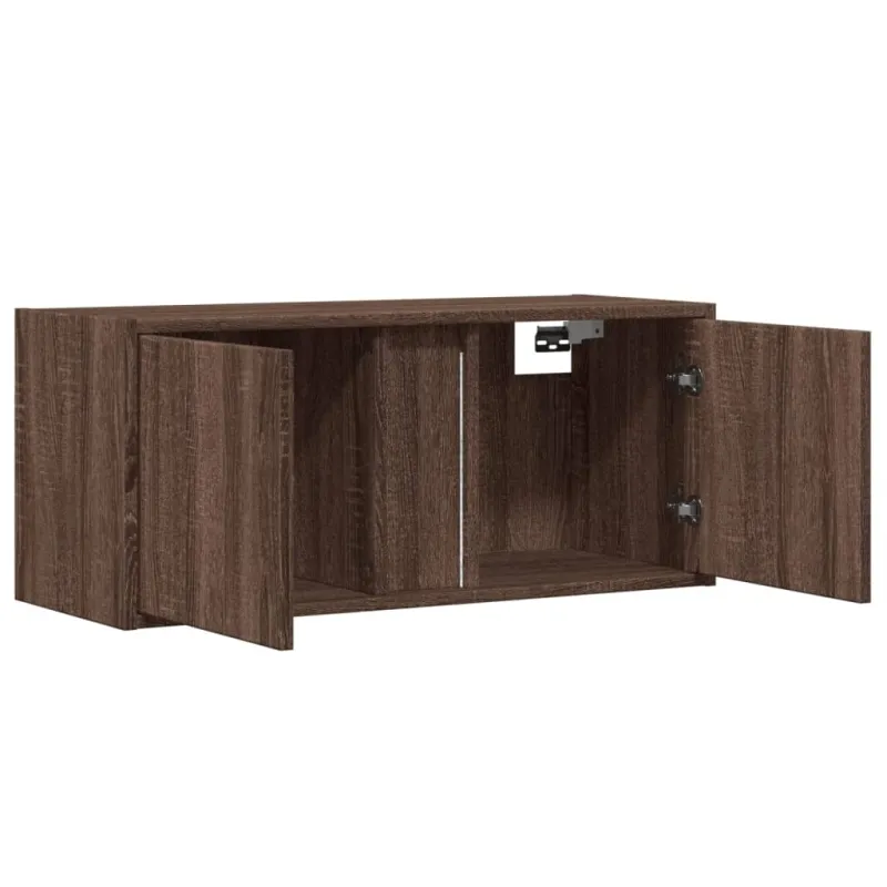 Sieninė TV spintelė su LED lemputėmis, ruda ąžuolo, 80x31x35cm