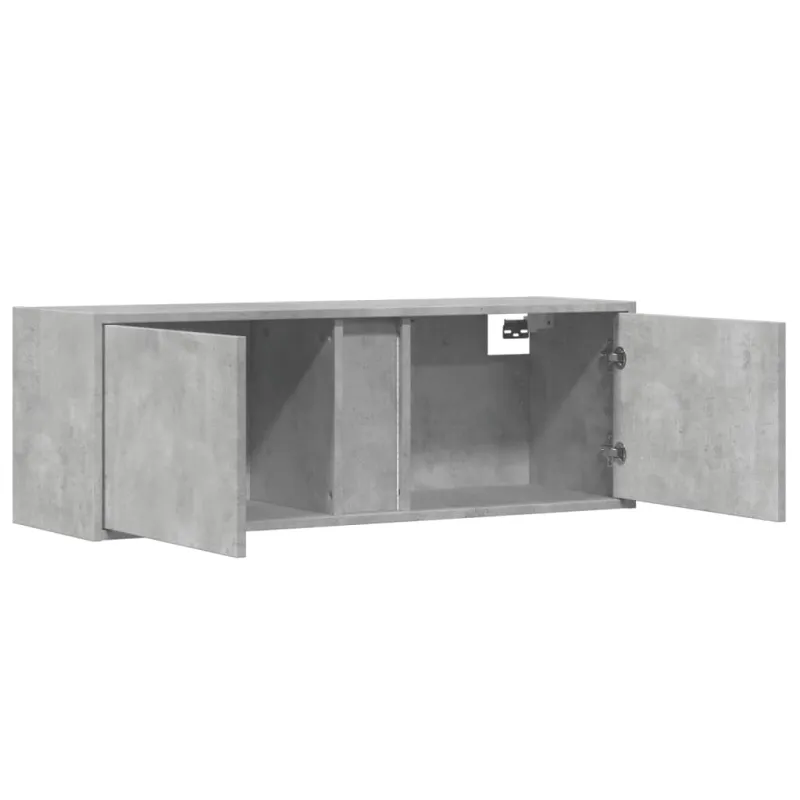 Sieninė TV spintelė su LED lemputėmis, betono, 100x31x35cm