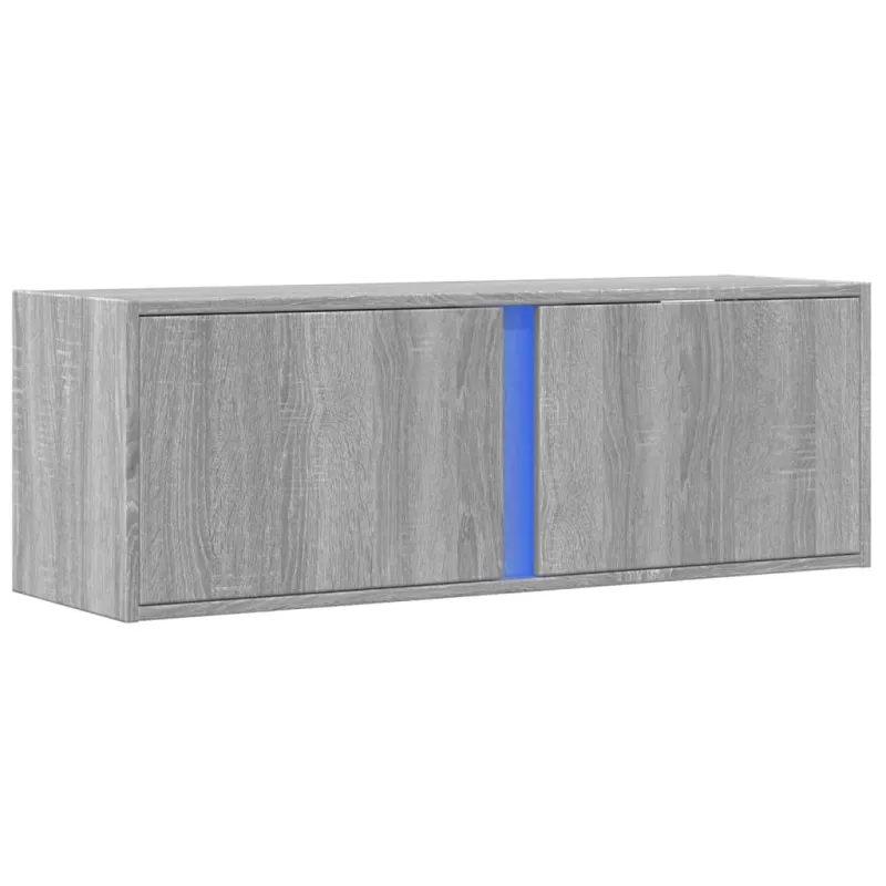 Sieninė TV spintelė su LED lemputėmis, pilka, 100x31x35cm