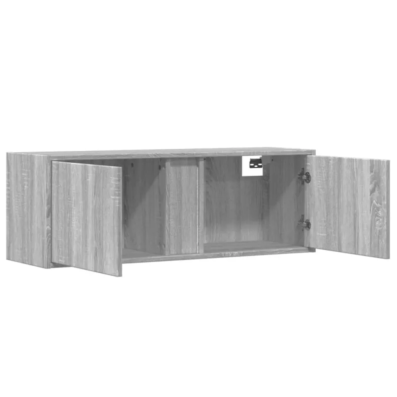 Sieninė TV spintelė su LED lemputėmis, pilka, 100x31x35cm