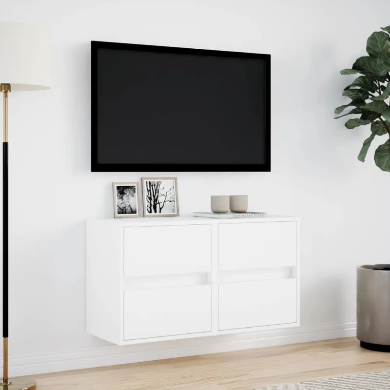 Sieninės TV spintelės su LED, 2vnt., baltos, 41x31x45cm