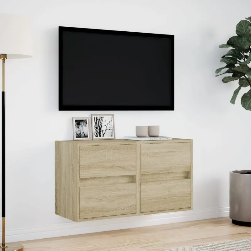 Sieninės TV spintelės su LED, 2vnt., sonoma ąžuolo, 41x31x45cm